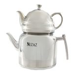 کتری قوری نزاز NEZAZ لوله دار 3 لیتری دسته استیل (قوری کروم) کد 2402